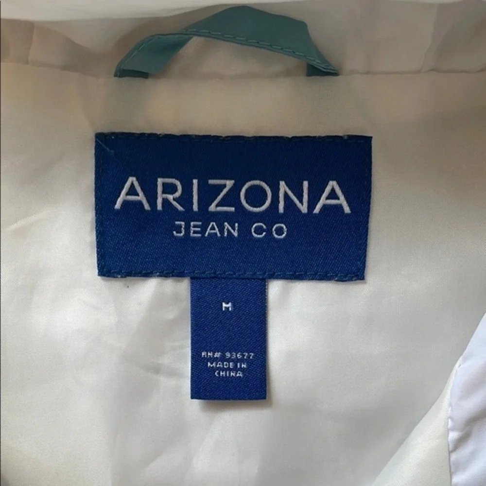 Arizona Jean Co Mens Colorblock Quarter Zip Windbreaker Jacket Teal Navy White M
